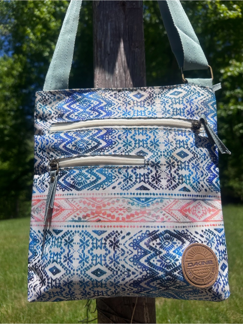 Dakine Blue Multi Aztec Crossbody Bag with Coral Accent